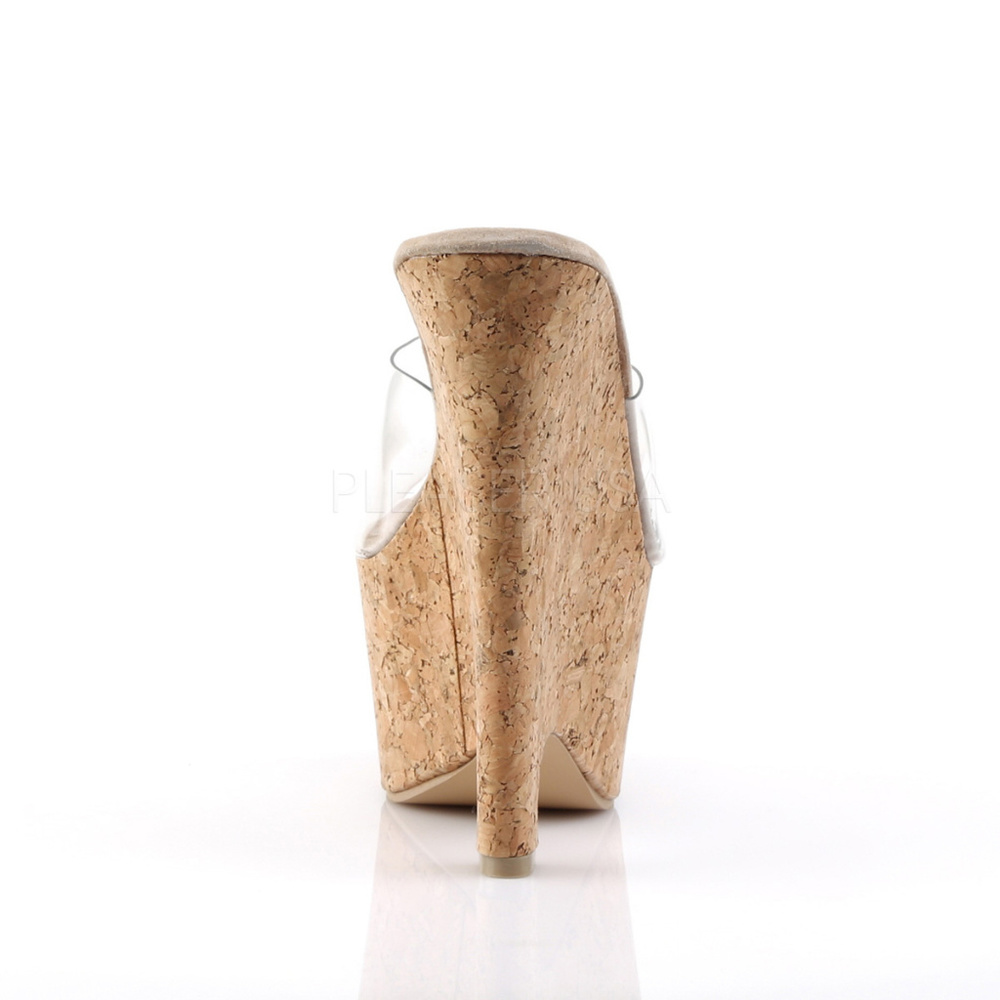 Platform Wedge High Heels Cork Clear Shoes - Picture 2 of 4